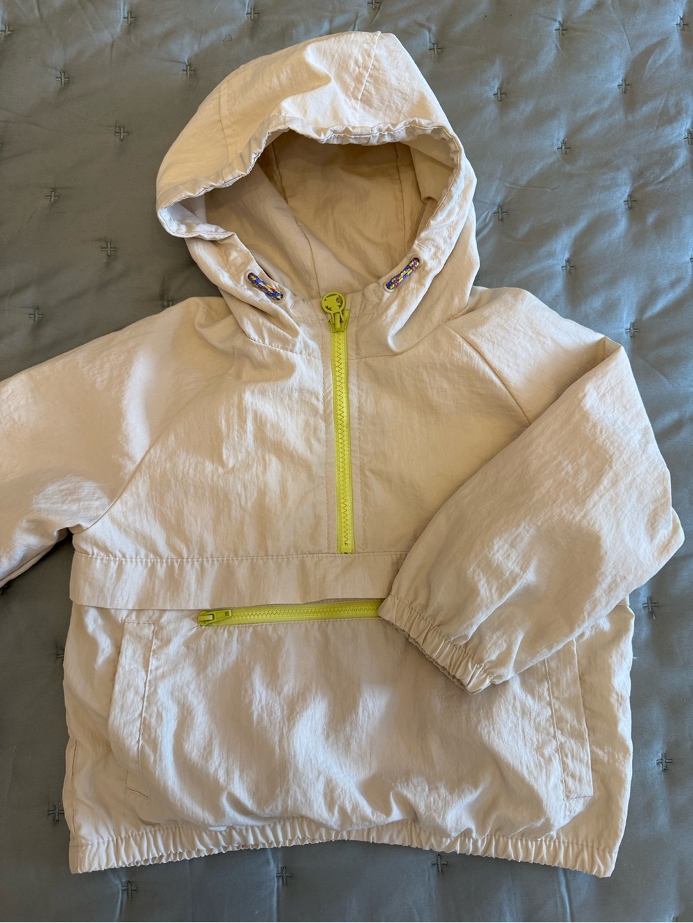 Zara Kids Packable Windbreaker Jacket 2-3Y 98 Hooded Cotton Lined Cream Neon